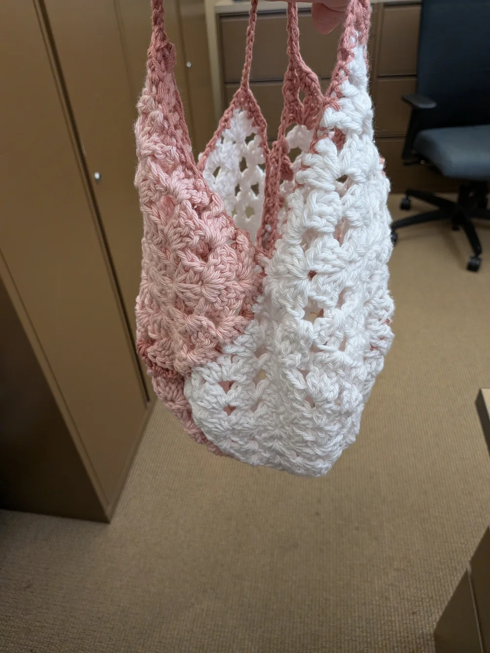 Handmade Crochet Hobo Bag - Pink & White